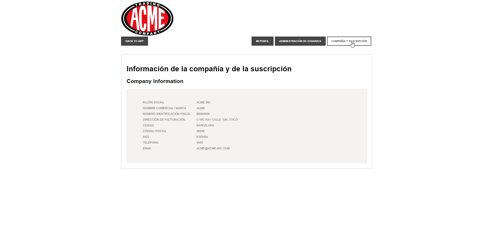 Consulta y actualización de la información de la compañía